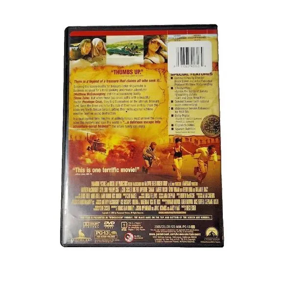 Sahara Action Adventure DVD Movie 2005 PG 13 Matthew McConnaughey Penelope Cruz - Picture 3 of 3